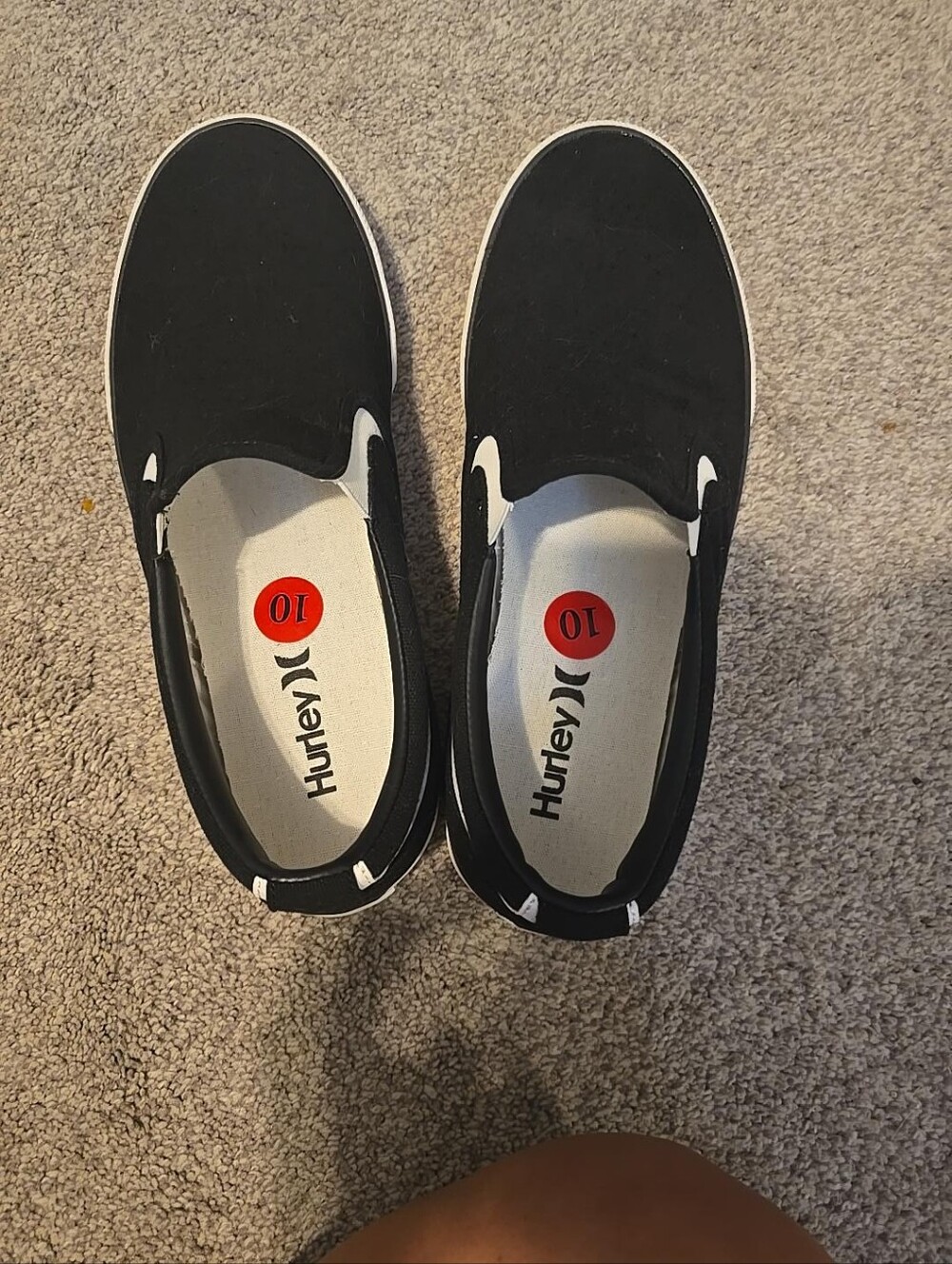 Hurley Black Slip-On Canvas Loafers with White Accents